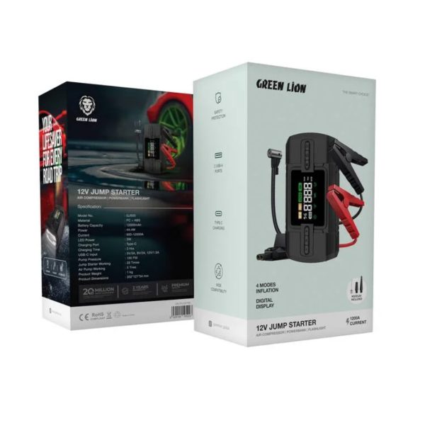 جامپ استارتر چهار کاره خودرو و پمپ باد برند گرین لاین مدل Green Lion 12V Jump Starter - Image 2