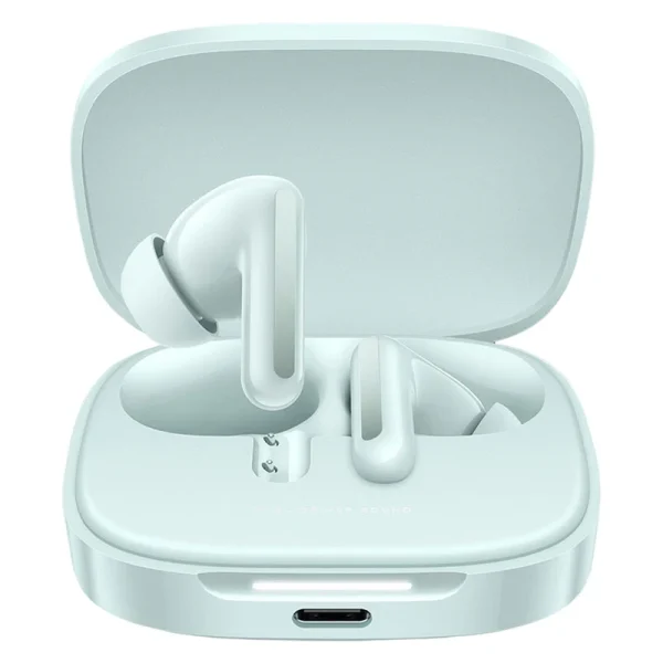 هدفون بلوتوثی شیائومی مدل Redmi Buds 6 با نویز کنسلینگ فعال (ANC)، درگاه شارژ USB Type-C، دارای میکروفون دوگانه با ENC (کاهش نویز محیط)، مقاوم در برابر رطوبت و عرق