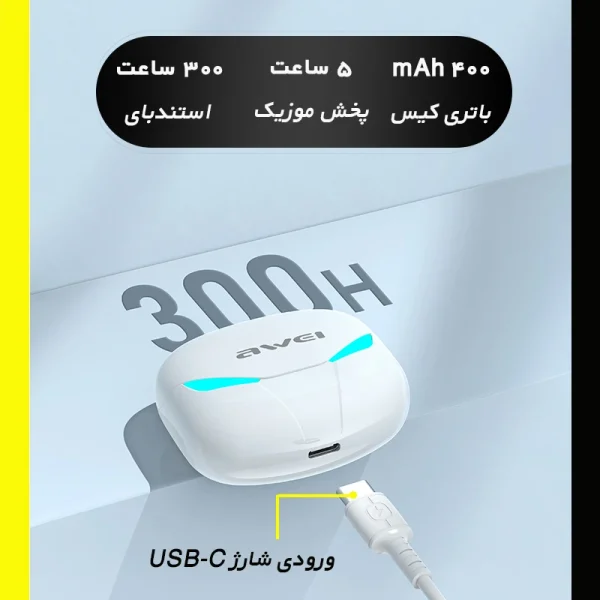 هدفون بلوتوثی اوی T35 با نویز کنسلینگ فعال (ANC)، درگاه شارژ USB Type-C، دارای نمایشگر روی محفظه شارژ، مقاوم در برابر رطوبت و عرق - Image 3