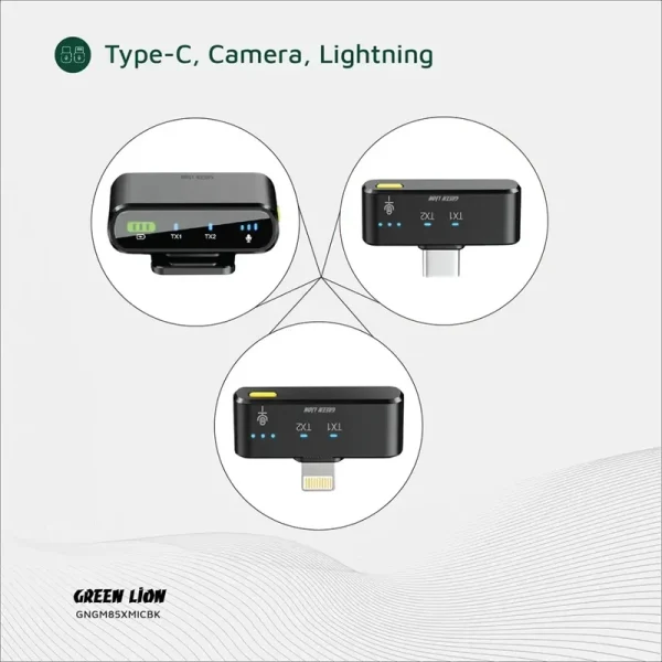ست میکروفن بی سیم گرین لاین مدل GM-85X با درگاههای اتصال USB C Lightning Camera - Image 3